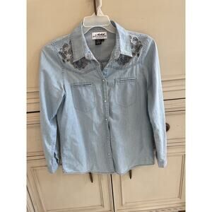 Vintage Women’s Western Pearl Snap Denim & Lace Back In The Saddle Size‎ Medium